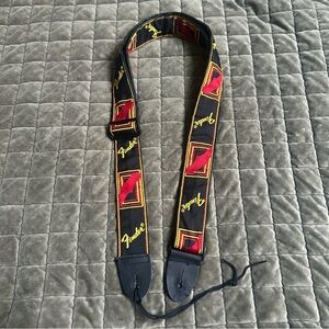 Fender woven guitar strap featuring the Fender “F” logo pattern